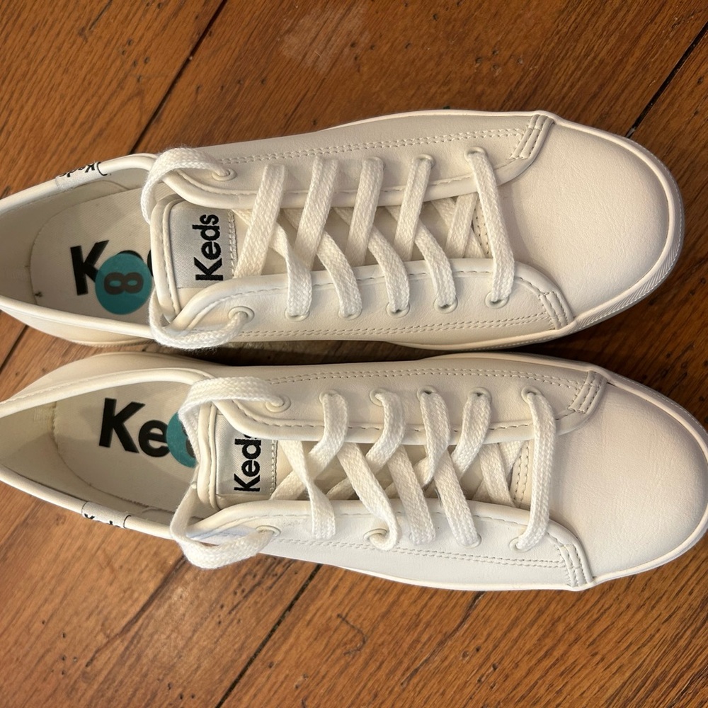 Keds Classic White Sneakers with a platform